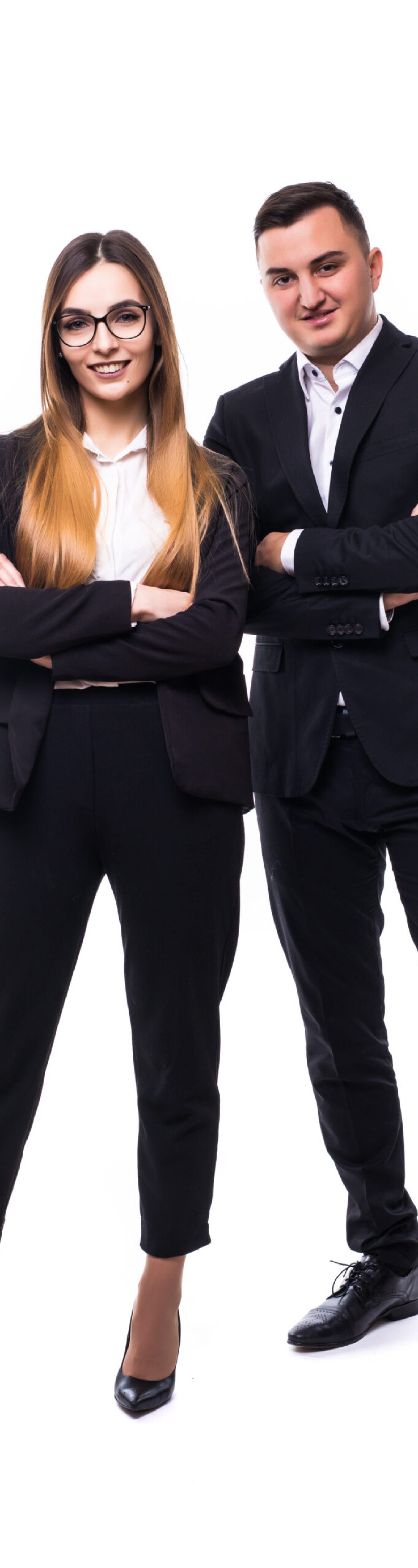 business people man and woman in black suite Isolated on white background